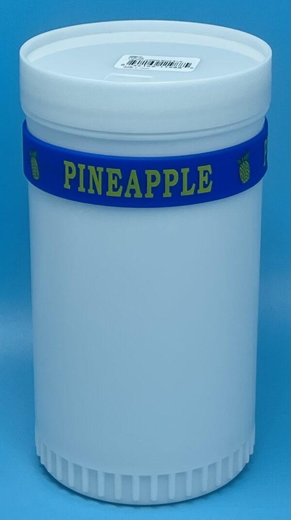 A close up of a container with the name pineapple on it