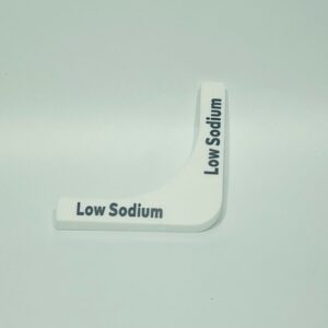 White L-shaped low sodium label.