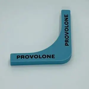 Blue plastic L-shape labeled "PROVOLONE".