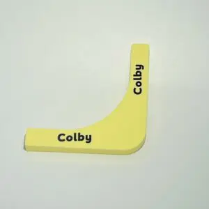 Yellow L-shaped object with "Colby" text.
