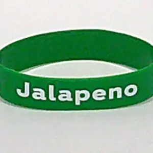 Green wristband with "Jalapeno" text.