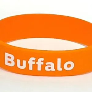 Orange wristband with "Buffalo" in white text.