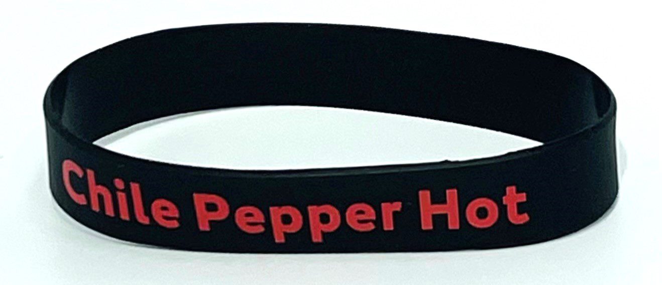 A black and red bracelet with the words pepper house on it.