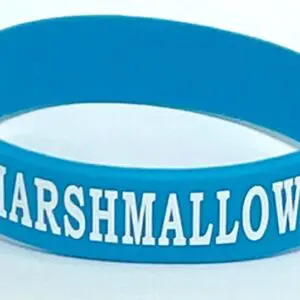 Blue wristband with "MARSHMALLOW" text.