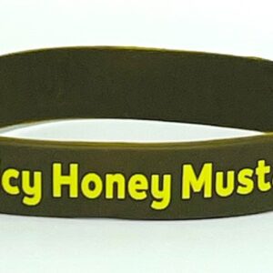 Brown wristband with "Spicy Honey Mustard" text.