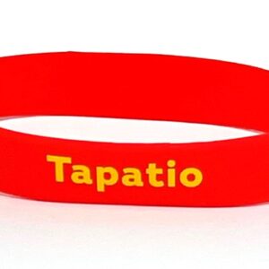 Red Tapatio wristband with yellow text.