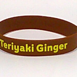 Brown wristband labeled "Teriyaki Ginger" in yellow.