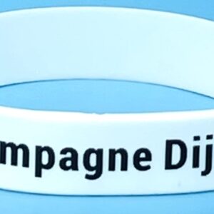 A white bracelet with the words " champagne dijon ".