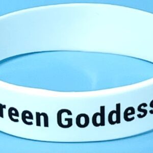 A white bracelet with the words " teen goddess ".