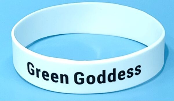 A white bracelet with the words " teen goddess ".