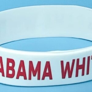 A white bracelet with the words alabama white on it.