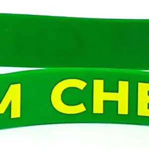 A close up of the side of a green wristband