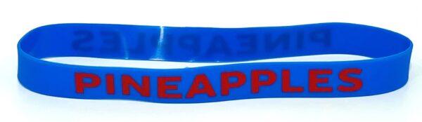 A blue bracelet with the word " eappi " written on it.