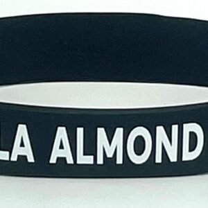 A black bracelet with the words " la almond " written on it.