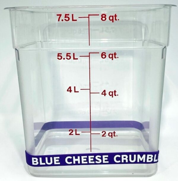 A container with the measurements of each size.