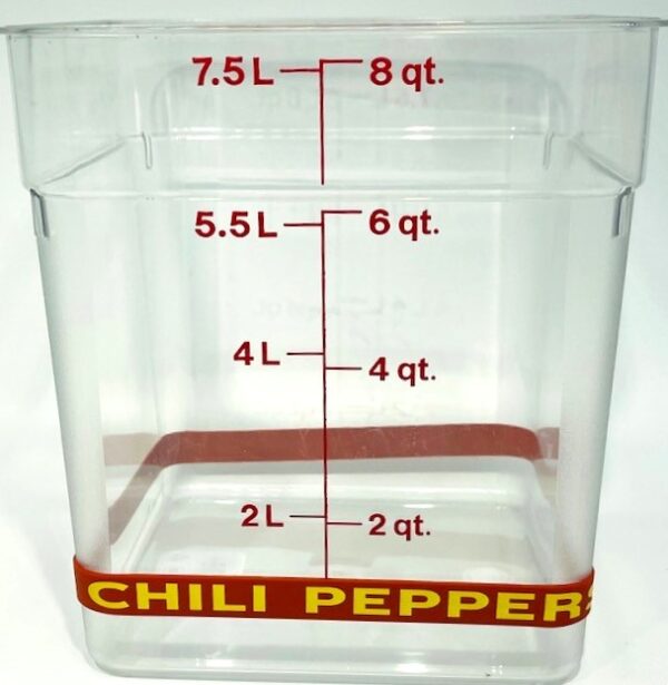 A container with chili pepper written on it.