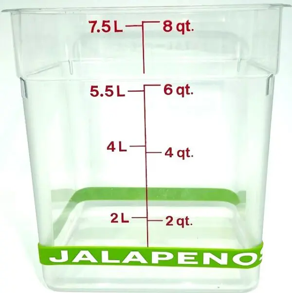 A container with the measurements of jalapeno.