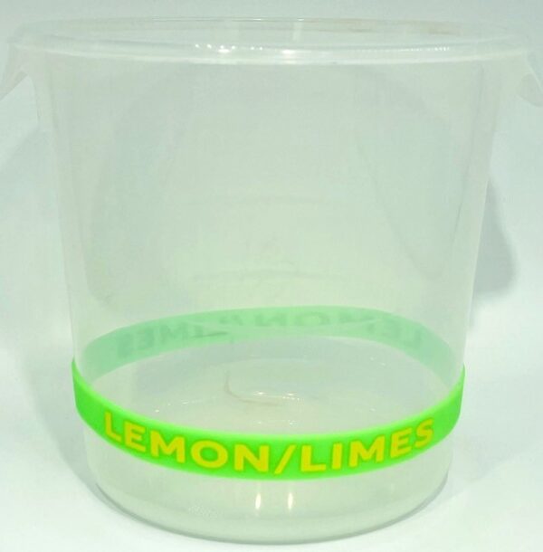 A plastic container with the words lemon / limes on it.