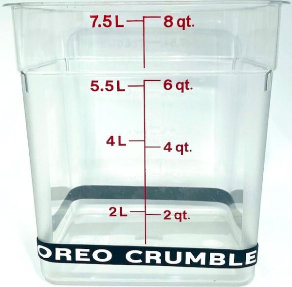 A container with the measurements of each cup.