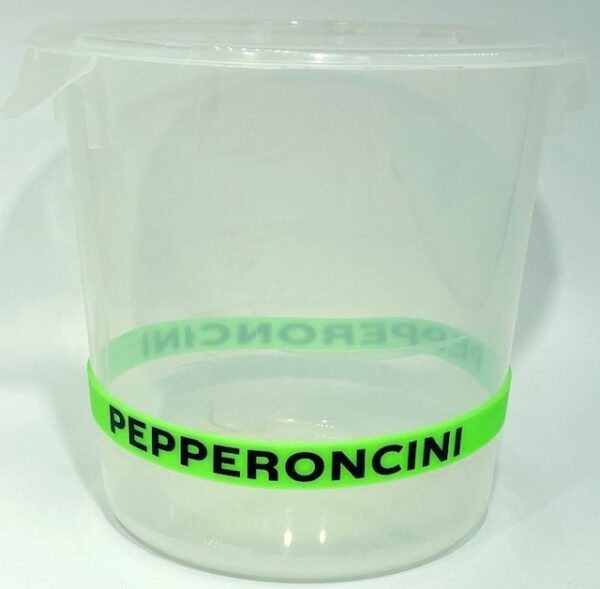 A container with the name pepperoncini written on it.