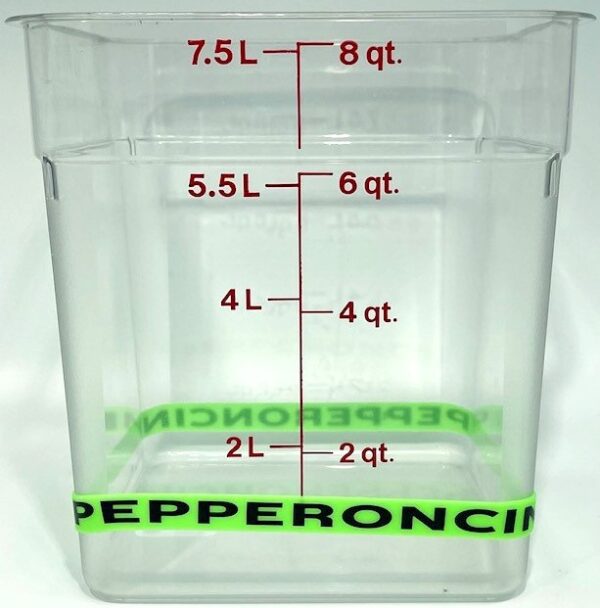 A container with the measurements of each size.