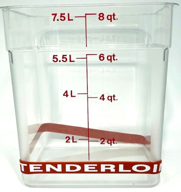 A container with measurements on it.