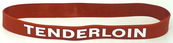 A red and white band with the name " derlin ".