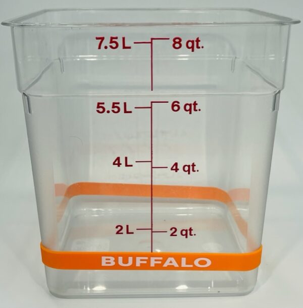 A plastic container with the measurements of each square.