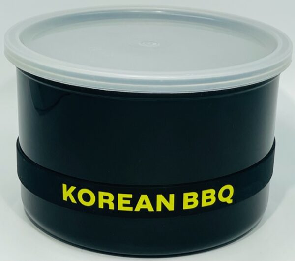 A black container with korean bbq written on it.