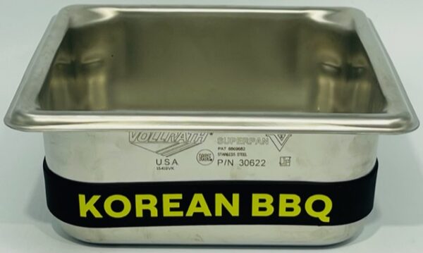 A metal container with korean bbq written on it.