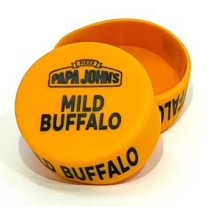 A yellow box with the words " mild buffalo " written on it.