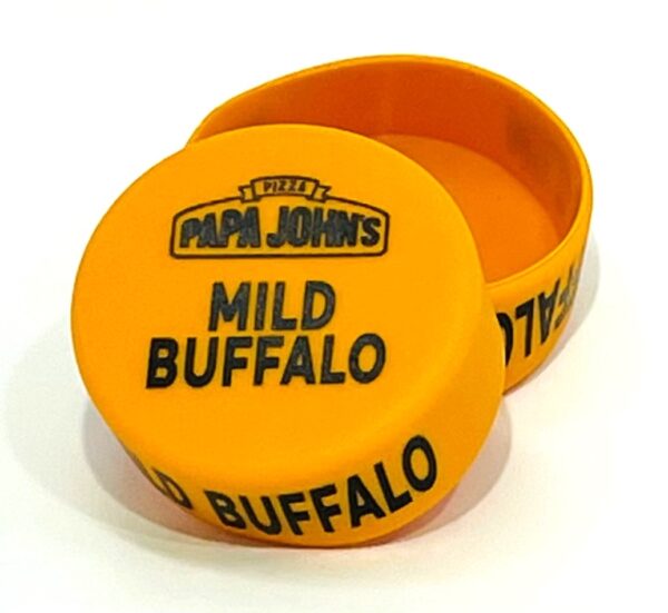 A yellow box with the words " mild buffalo " written on it.