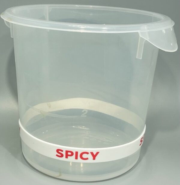 A container with the word spicy on it.