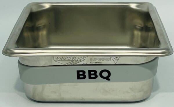 A metal container with the word bbq written on it.