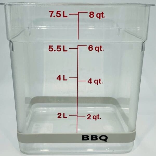 A clear container with the bbq written on it.