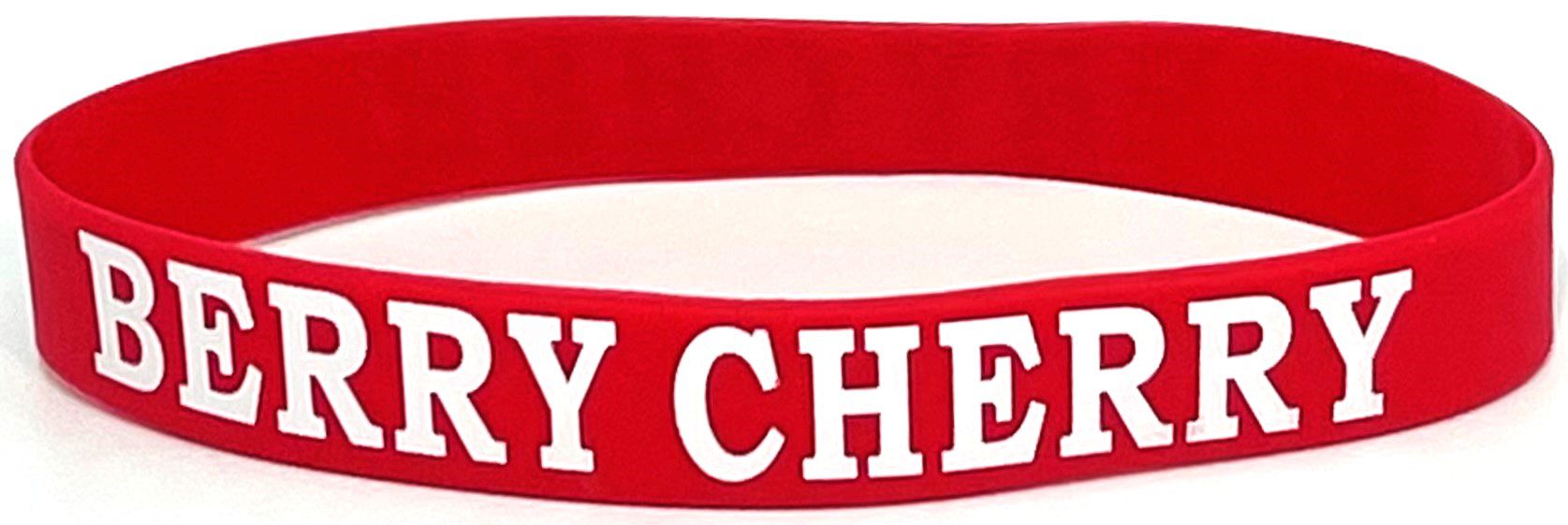 A red and white wristband with the words " stay cheesy ".