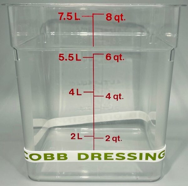 A container with the measurements of each dressing.