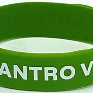 A green bracelet with the word " santro ve ".