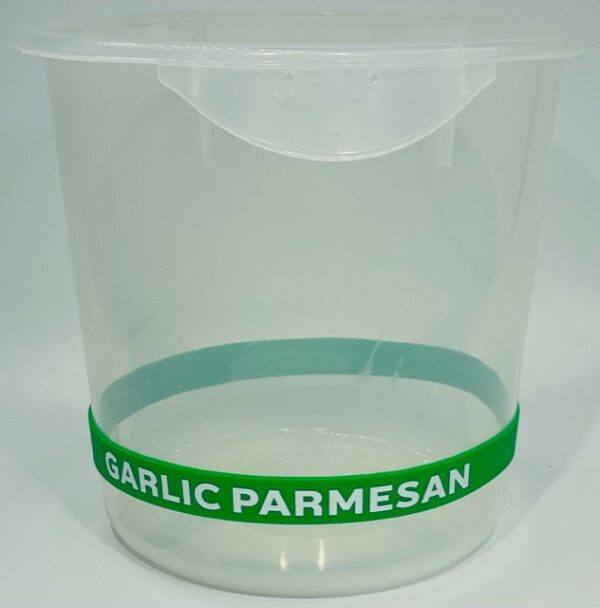 A container with garlic parmesan on it.