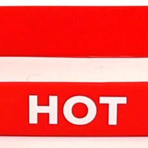 A red strip with the word hot written on it.