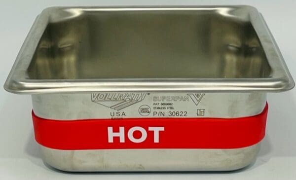 A metal container with the word hot written on it.