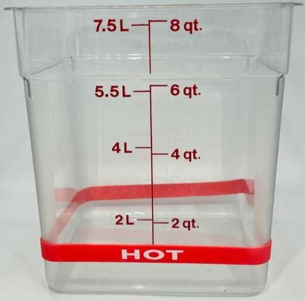 A container with the measurements of each square.