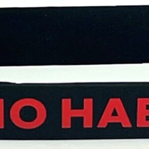 A close up of the side of a no habit wristband