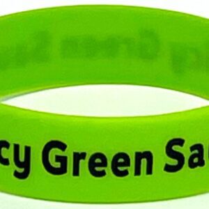 A green bracelet with the words " nancy green savings ".