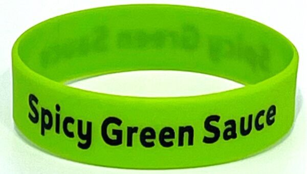 A green bracelet with the words " nancy green savings ".