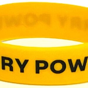 A yellow rubber bracelet with the words " fury power ".