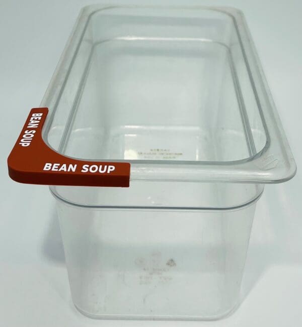 A plastic container with the lid up.