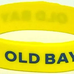 A yellow wristband with the words " old bay ".