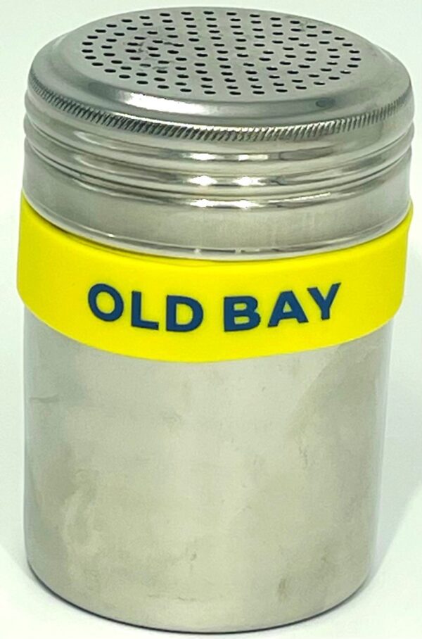 A close up of the lid on an old bay container