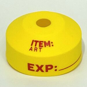 A yellow item with red lettering on it.